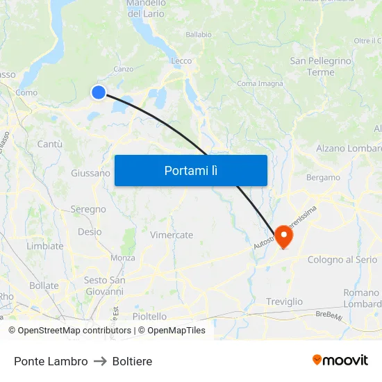 Ponte Lambro to Boltiere map
