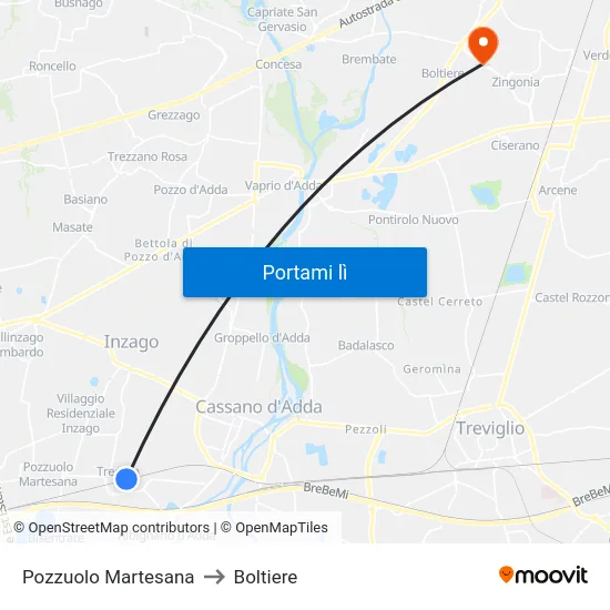 Pozzuolo Martesana to Boltiere map