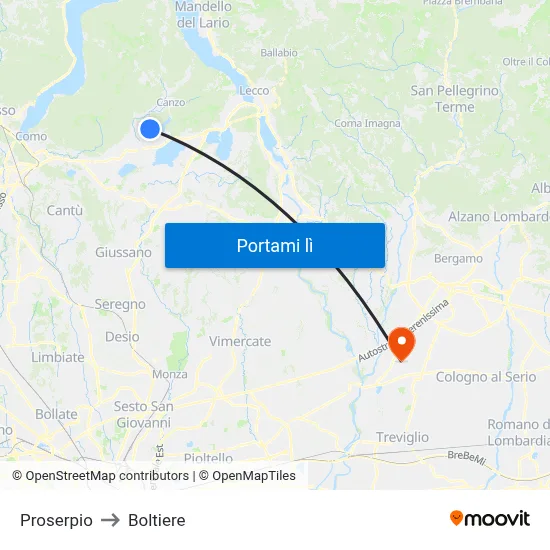 Proserpio to Boltiere map