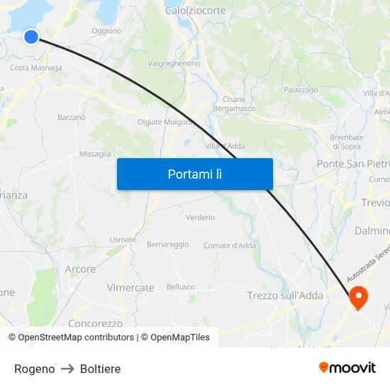 Rogeno to Boltiere map