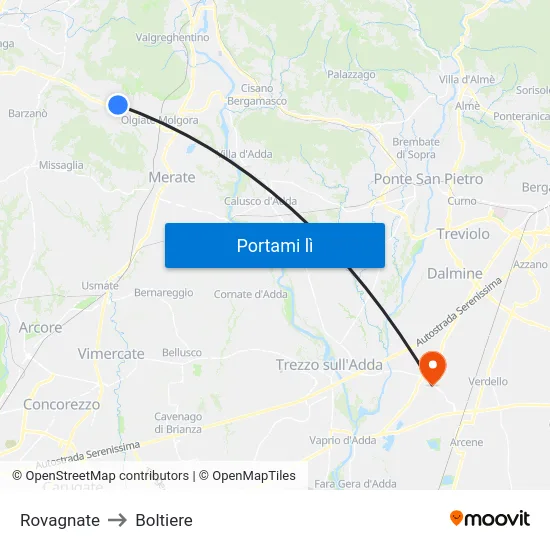 Rovagnate to Boltiere map