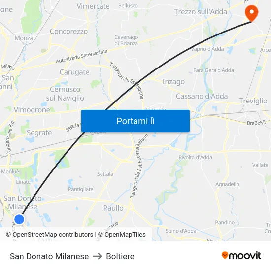 San Donato Milanese to Boltiere map