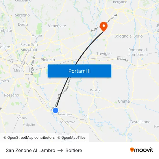 San Zenone Al Lambro to Boltiere map