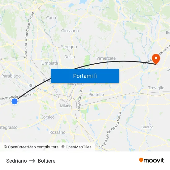 Sedriano to Boltiere map