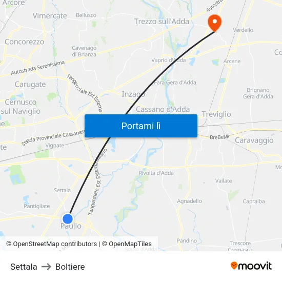 Settala to Boltiere map