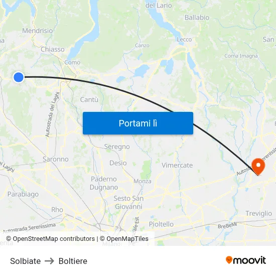 Solbiate to Boltiere map