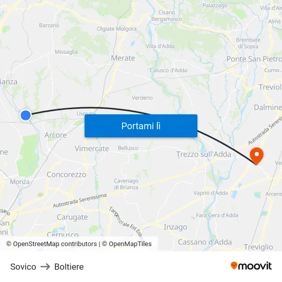 Sovico to Boltiere map