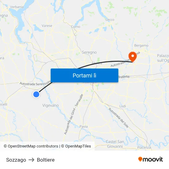 Sozzago to Boltiere map
