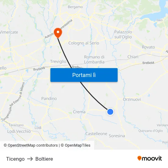 Ticengo to Boltiere map