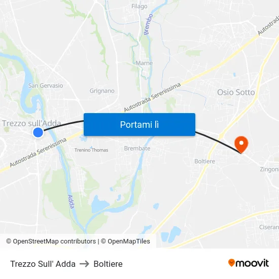 Trezzo Sull' Adda to Boltiere map