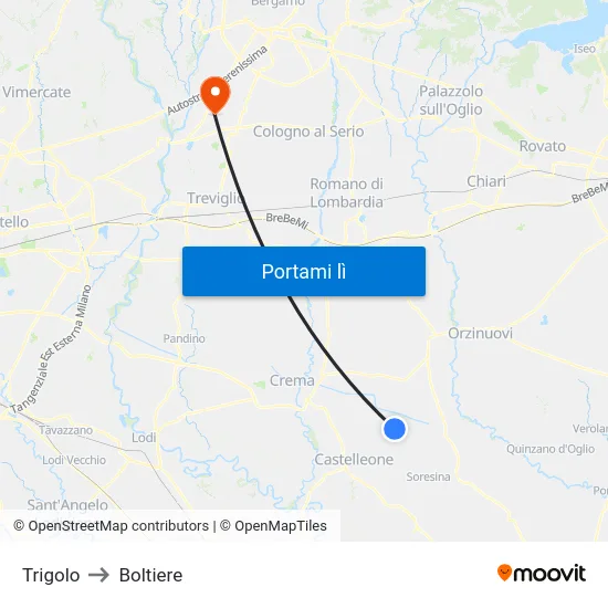 Trigolo to Boltiere map