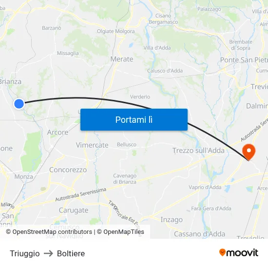 Triuggio to Boltiere map