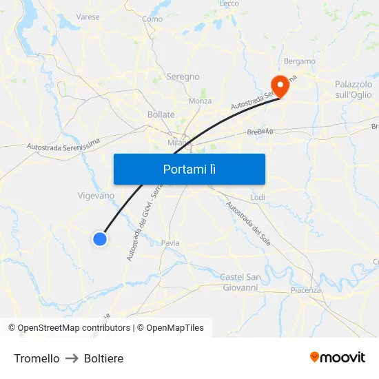 Tromello to Boltiere map