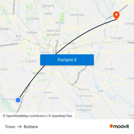 Trovo to Boltiere map