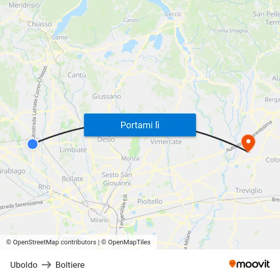 Uboldo to Boltiere map