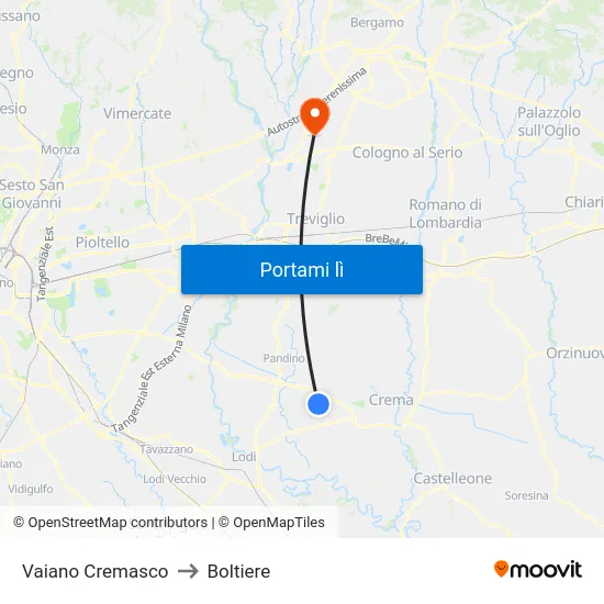Vaiano Cremasco to Boltiere map