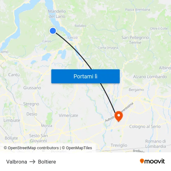 Valbrona to Boltiere map
