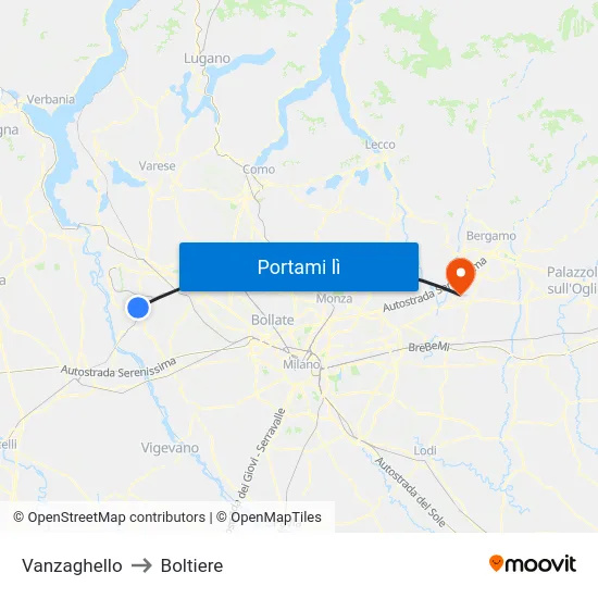 Vanzaghello to Boltiere map