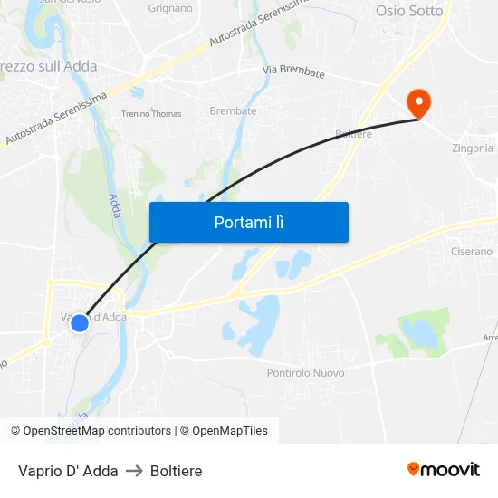 Vaprio D' Adda to Boltiere map