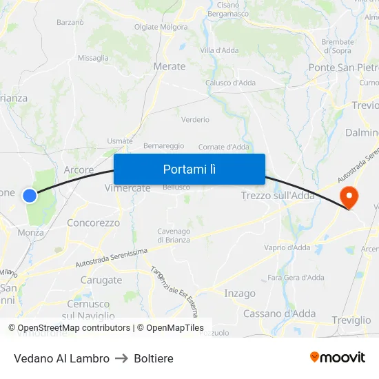Vedano Al Lambro to Boltiere map
