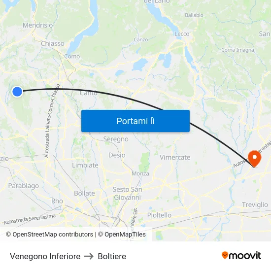 Venegono Inferiore to Boltiere map