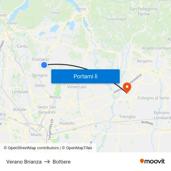 Verano Brianza to Boltiere map