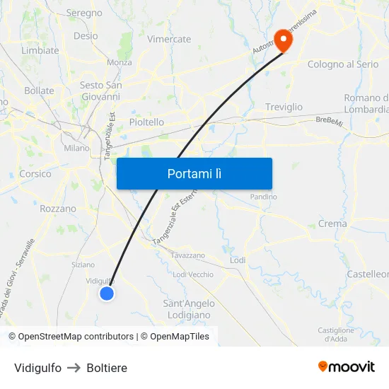 Vidigulfo to Boltiere map