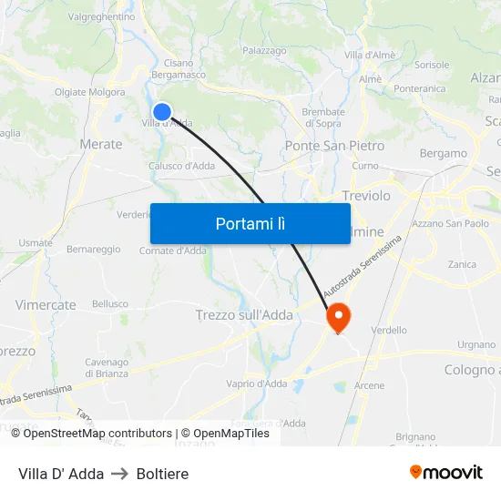 Villa D' Adda to Boltiere map
