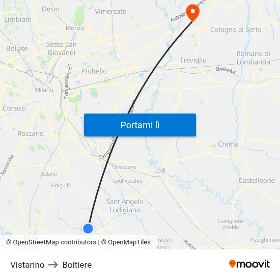 Vistarino to Boltiere map