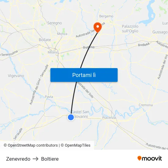 Zenevredo to Boltiere map