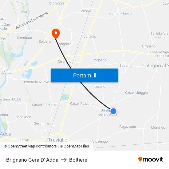 Brignano Gera D' Adda to Boltiere map