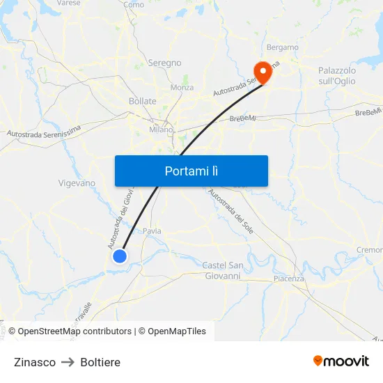 Zinasco to Boltiere map