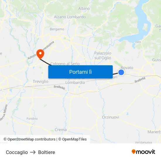 Coccaglio to Boltiere map