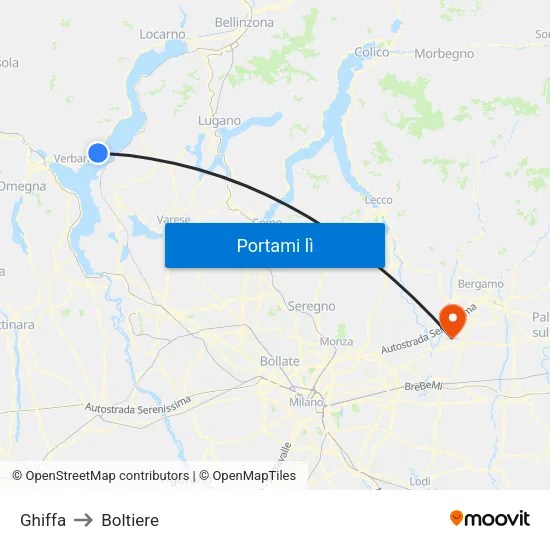 Ghiffa to Boltiere map