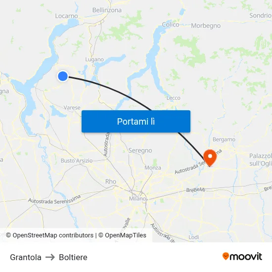Grantola to Boltiere map