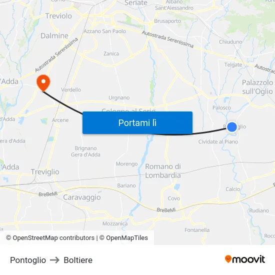Pontoglio to Boltiere map