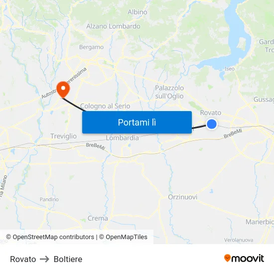 Rovato to Boltiere map