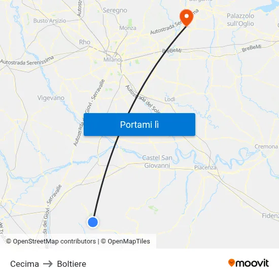 Cecima to Boltiere map