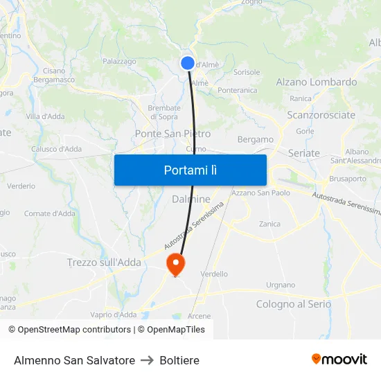 Almenno San Salvatore to Boltiere map