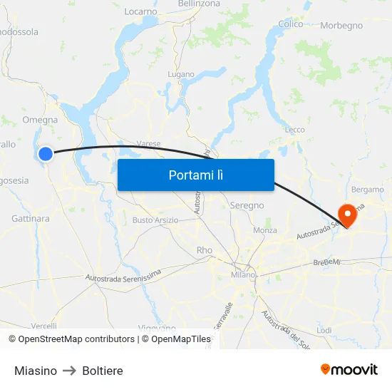 Miasino to Boltiere map