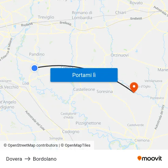Dovera to Bordolano map