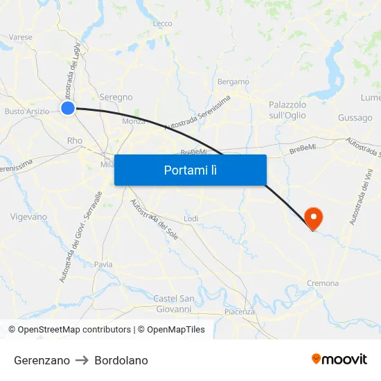 Gerenzano to Bordolano map