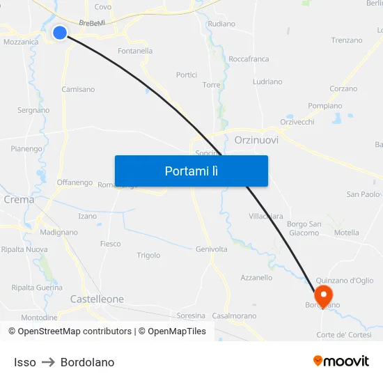 Isso to Bordolano map