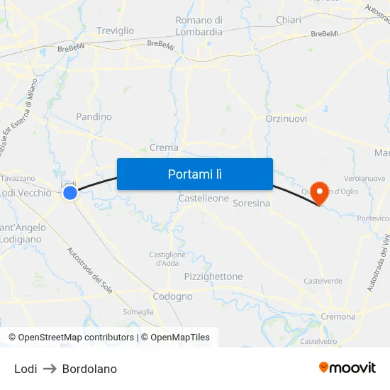 Lodi to Bordolano map