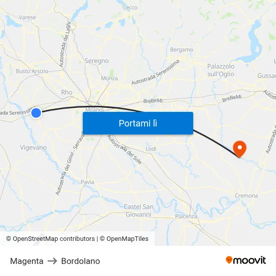 Magenta to Bordolano map