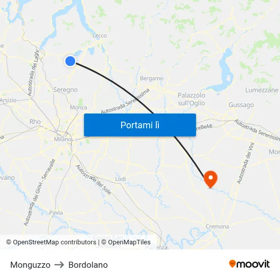 Monguzzo to Bordolano map