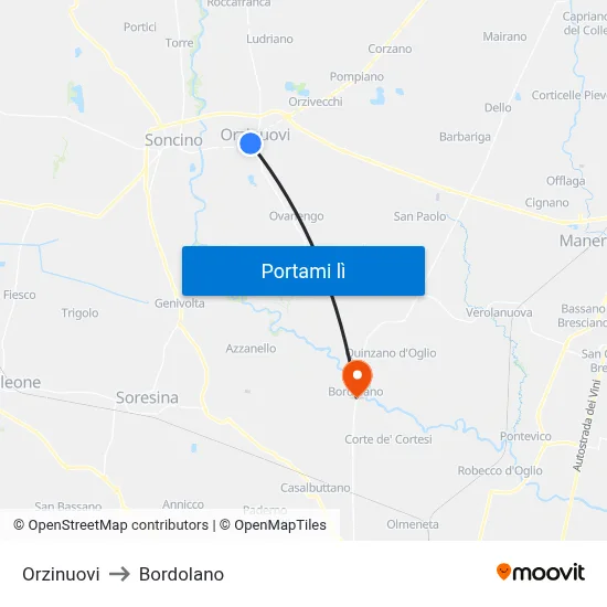 Orzinuovi to Bordolano map