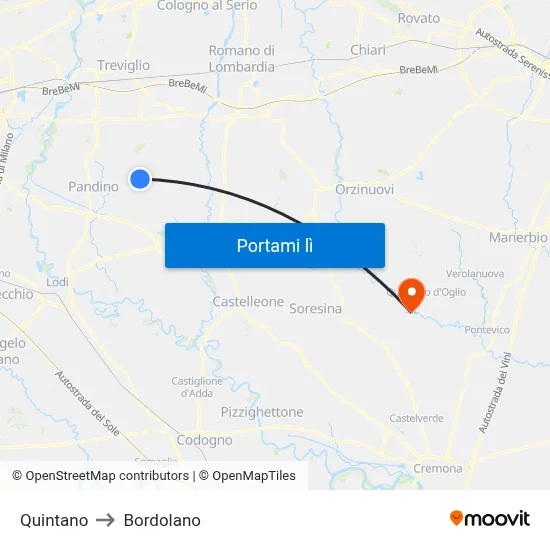 Quintano to Bordolano map