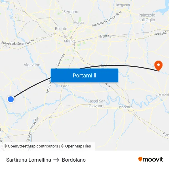 Sartirana Lomellina to Bordolano map