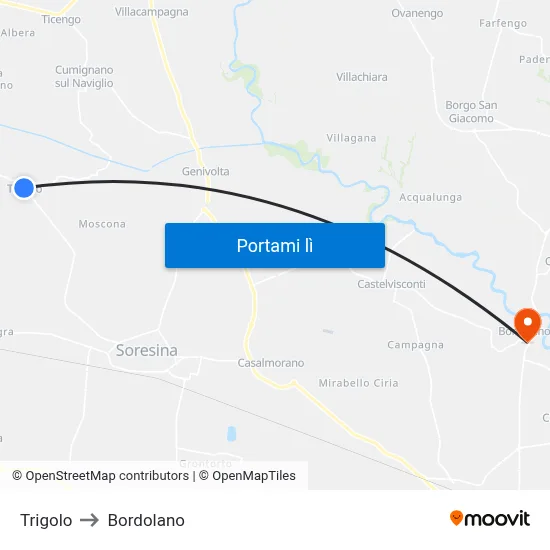 Trigolo to Bordolano map